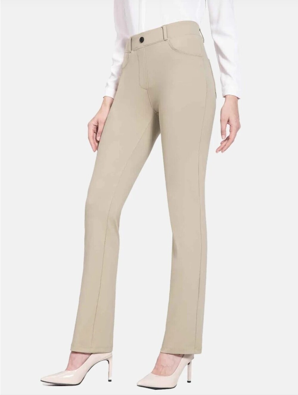 baleaf Dressy Straight-Leg Yoga Pants Khaki Size Medium- Petite